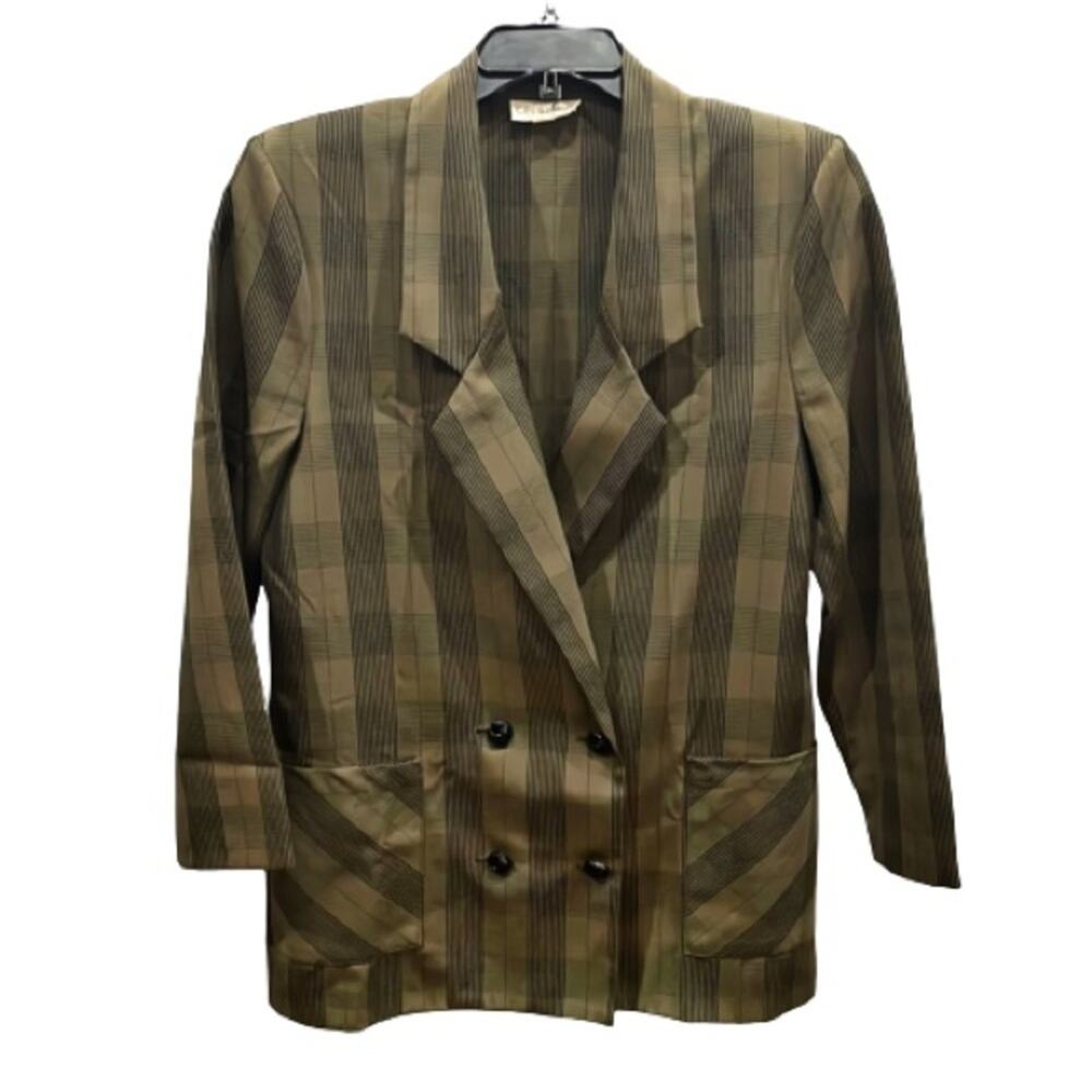 Cristina Oversized Stripe Double Breasted Lapel Blazer Hunter Green